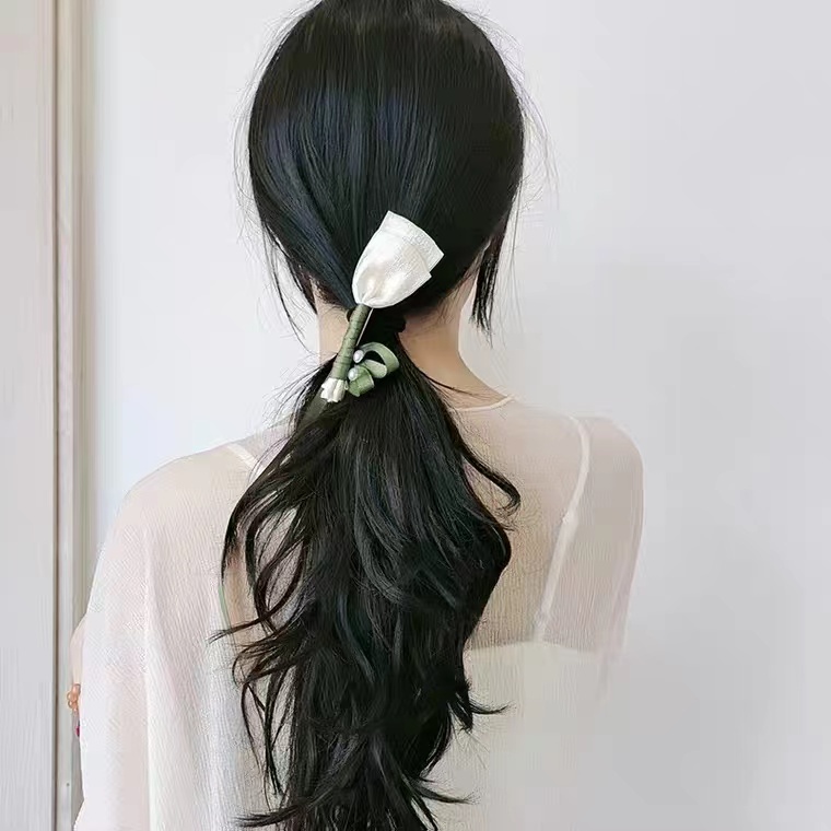 Kẹp Tóc Mỏ Vịt Bằng Vải Đính Nơ Lưng Hình Hoa Tulip Phong Cách Mới Cho Nữ