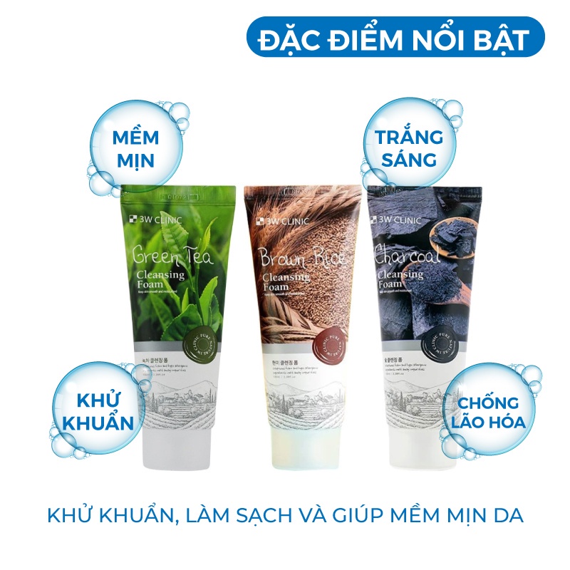 Sữa Rửa Mặt Trắng Da Giảm Mụn Từ Thiên Nhiên 3W Clinic Hàn Quốc 100ml