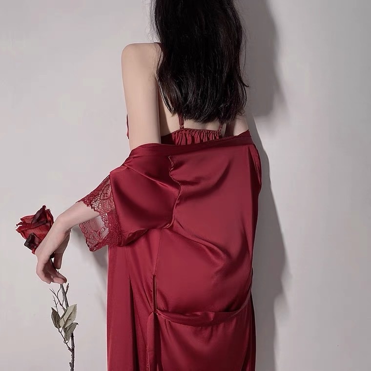 Váy ngủ lụa satin phối ren mềm sexy kèm choàng THE CELYNBRA - V43