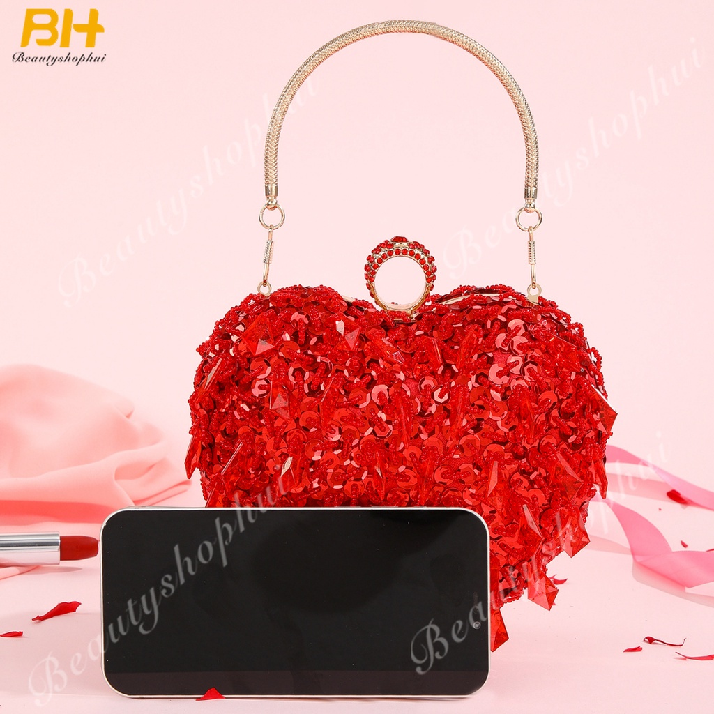 Ví Cầm Tay Thêu Họa Tiết Trái Tim Đính Hạt 2022 Thời Trang Dự Tiệc Cho Nữ
