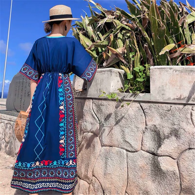 Váy maxi boho hoạ tiết thổ cẩm VHP41 (có hình thật) | BigBuy360 - bigbuy360.vn