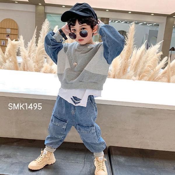 Set áo da cá phối quần jean túi hộp bé trai - Hàng mới về