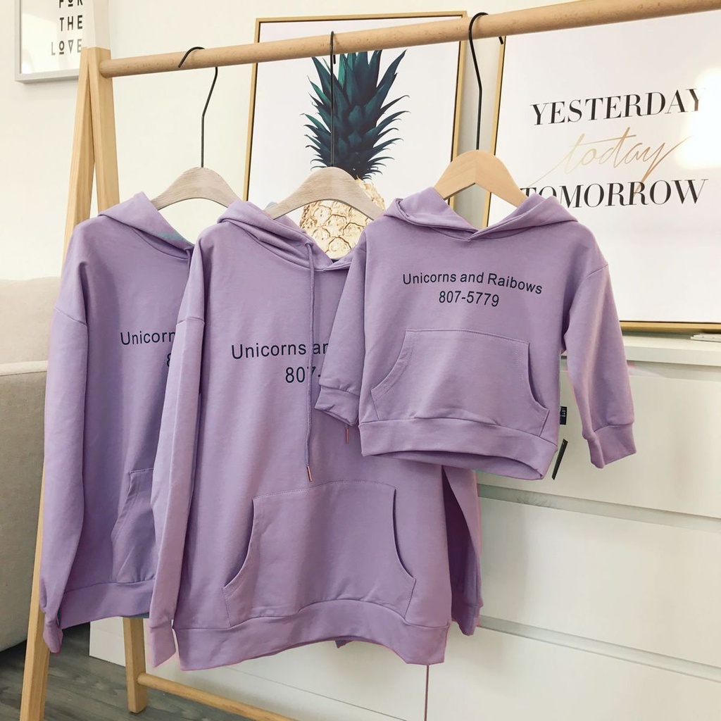 Áo Hoodie Gia Đình Familylove- Mẫu Áo Gia Đình Hoodie Họa Tiết Kì Lân Unicorn And Rainbows  Chất Nỉ Da Cá Cotton 100%