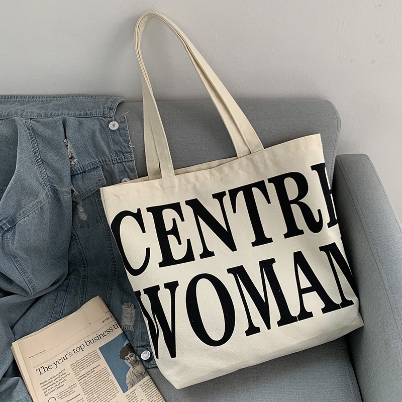 Túi xách canvas cỡ lớn in chữ thời trang Hàn Quốc cho nữ