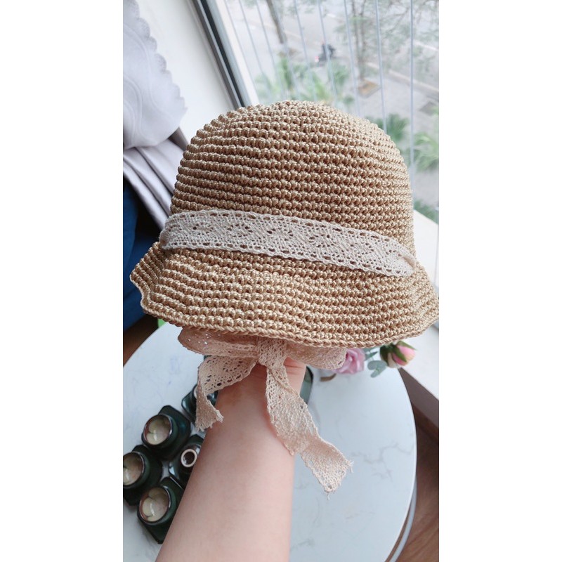 Mũ cói ajuma hàn quốc cho bé ( mũ handmade có size theo vòng đầu )