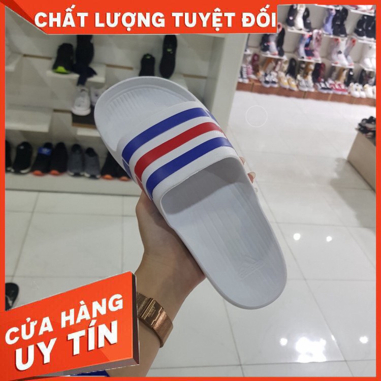 SHOP THỂ THAO Dép Nam Đúc 3 Sọc ( CÓ HỘP ) - Đế trắng 3 Sọc đỏ xanh ( Không Sơn ) ( Hình Thật ) - Dé