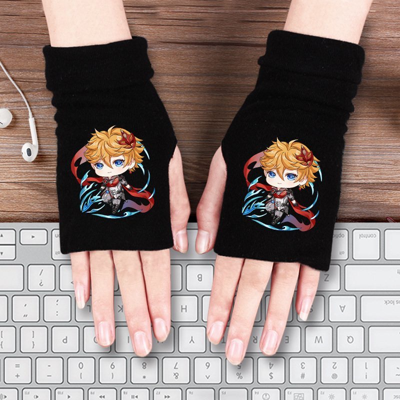 Găng tay len hở ngón in hình nhân vật GENSHIN IMPACT game chibi anime thời trang 12 mẫu