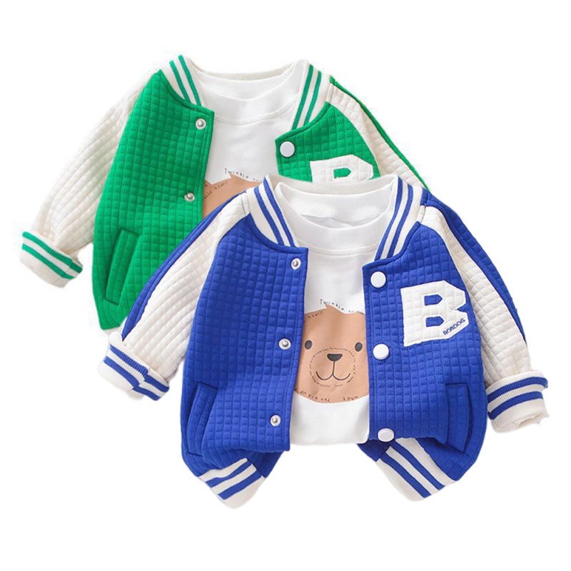 Áo Khoác Bóng Chày Tay Dài In Chữ Thời Trang Cho Bé Trai