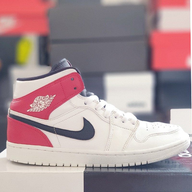 [Chính Hãng] Giày Jordan 1 Mid White Black Gym Red, size 44, real 2hand