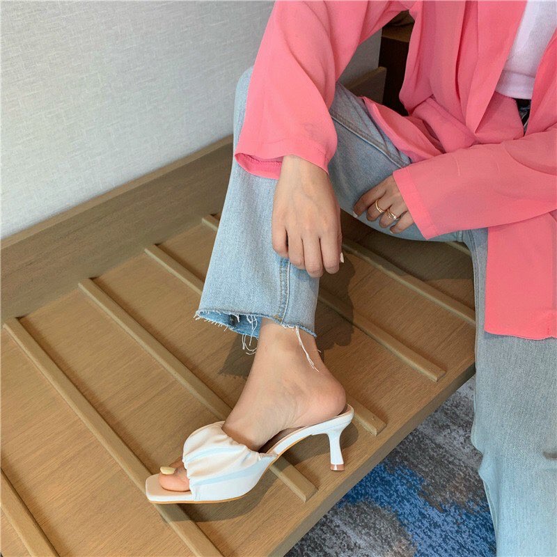 Guốc cao gót quai nhún bèo cao cấp cao 7cm - Q15