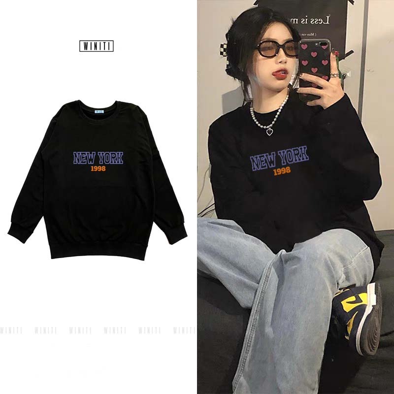 Áo Sweater nam nữ chất thun nỉ, form rộng dài tay freesize 40kg_65kg New York Winiti