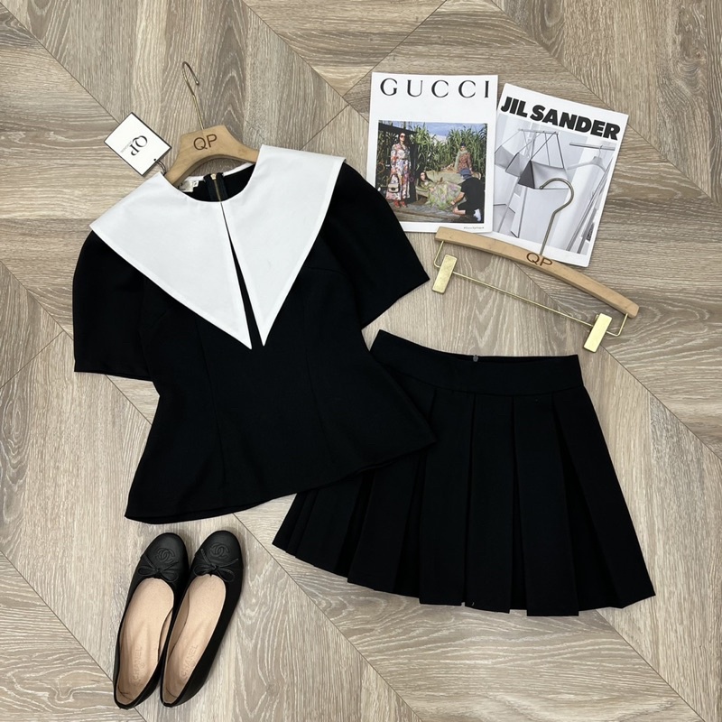 Set áo cổ nhọn + quần short siêu phẩm