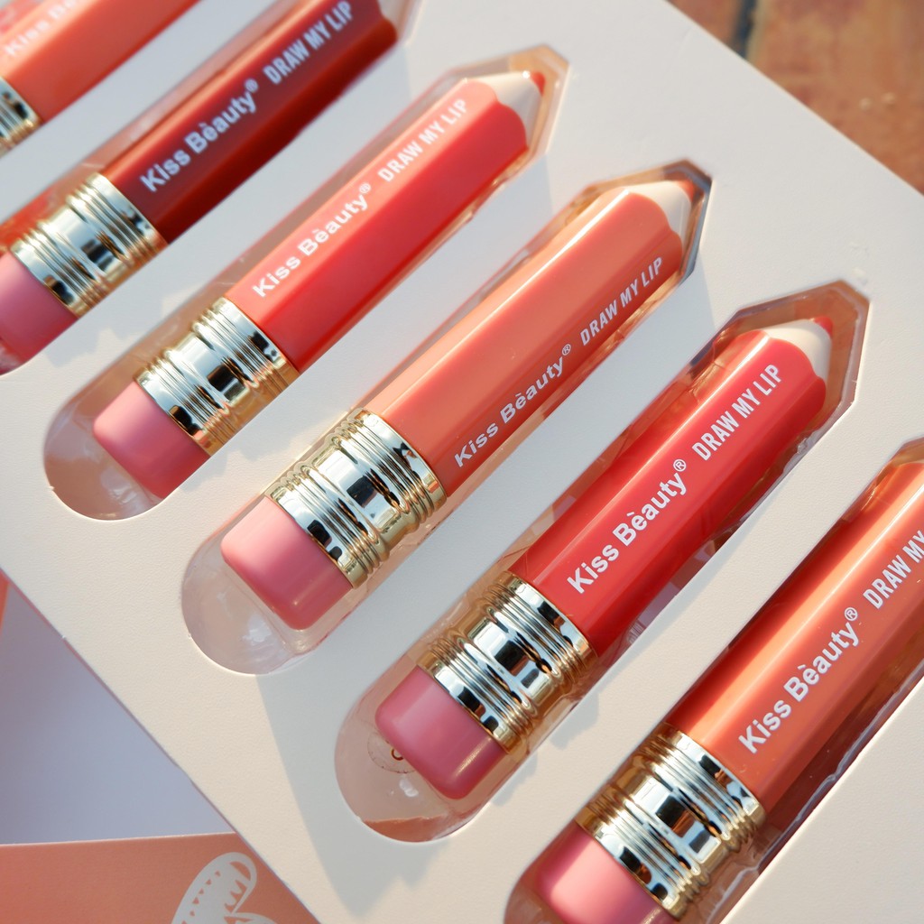 Set 6 son kem bút chì Kiss Beauty draw my lips velvet lipgloss No.70007-03 NPP Shoptido | BigBuy360 - bigbuy360.vn