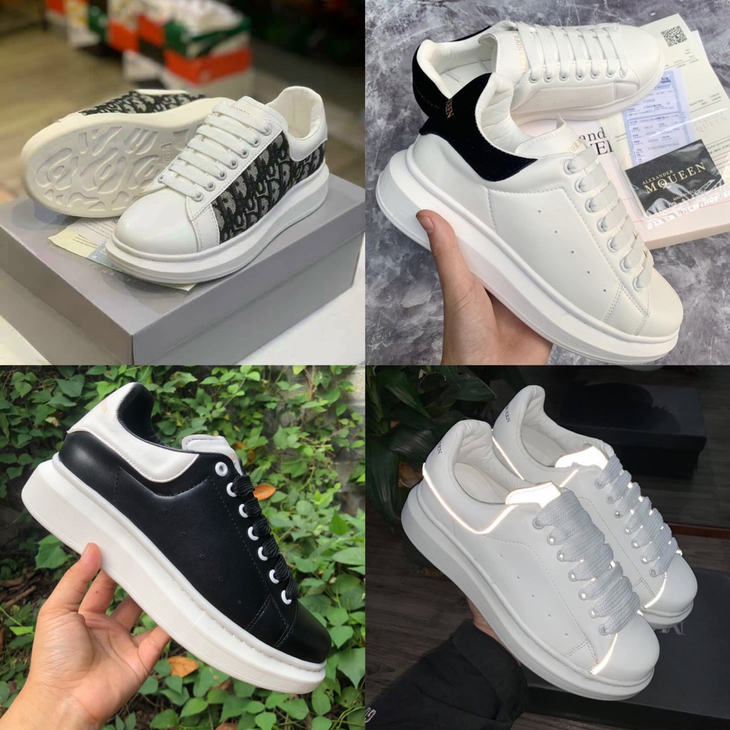 Giày thể thao,Sneakers nam nữ MC.Q trắng gót đen,phản quang tăng chiều cao 4cm,êm chân