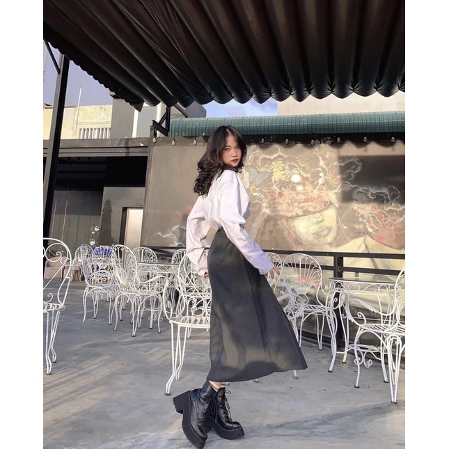 Chân váy dài ulzzang xếp 4 ly dây kéo ở giữa