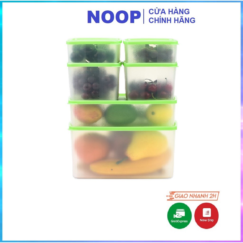 Bộ 6 Hộp Đựng Rau Củ Ngăn Mát Tủ Lạnh Tupperware Nắp Màu Xanh Lá NOOP TU29