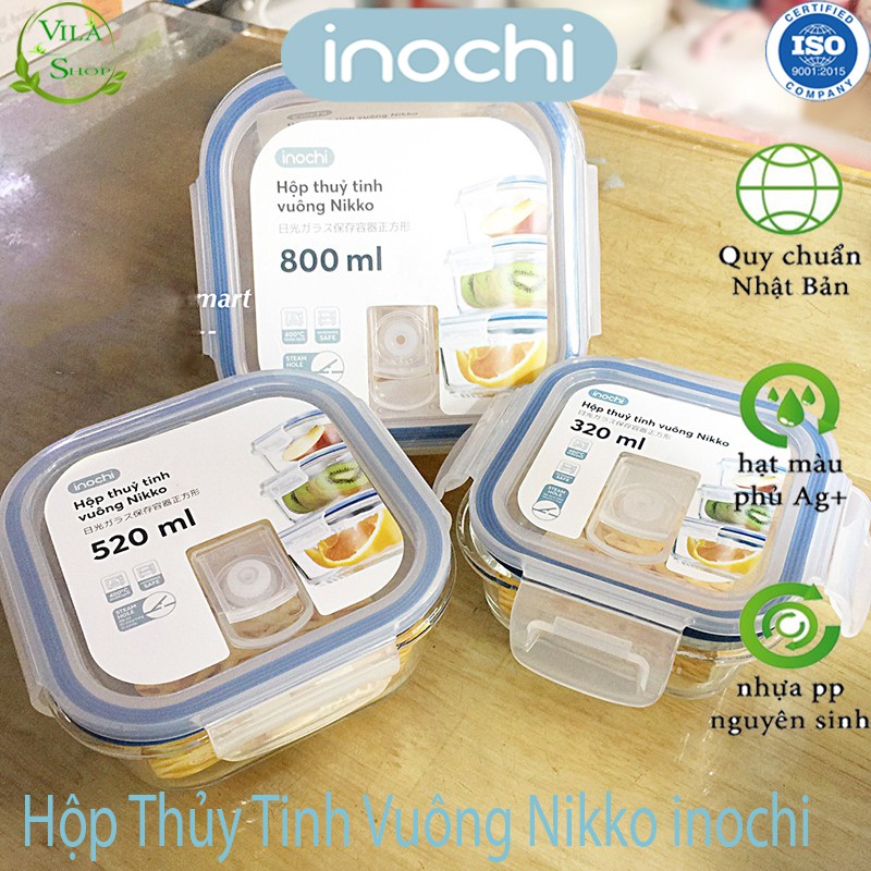 [ Bộ ] Hộp Thực Phẩm, Hộp Thủy Tinh Chịu Nhiệt Hình Vuông, Thủy Tinh Cao Cấp Inochi Sử Dụng An Toàn Trong Lò Vi Sóng