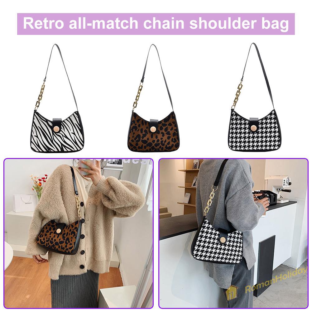 【On Sale】Vintage Animal Pattern PU Shoulder Totes Women Chain Top-handle Bag Hobo