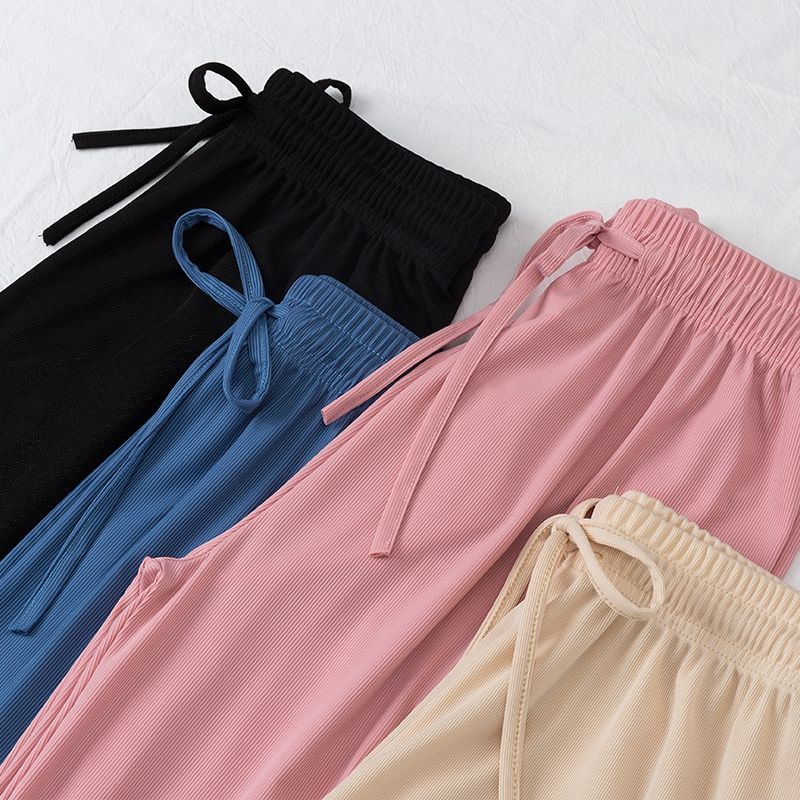Wide leg pants women spring and summer knitted high waist ice silk drape loose small straight straight mopping pants new