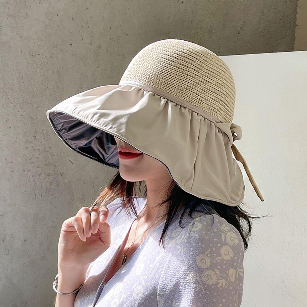 Mũ Rộng Vành Dệt Thủ Công Màu Đen Có Thể Gập Lại Thời Trang Đi Biển Cho Nữ