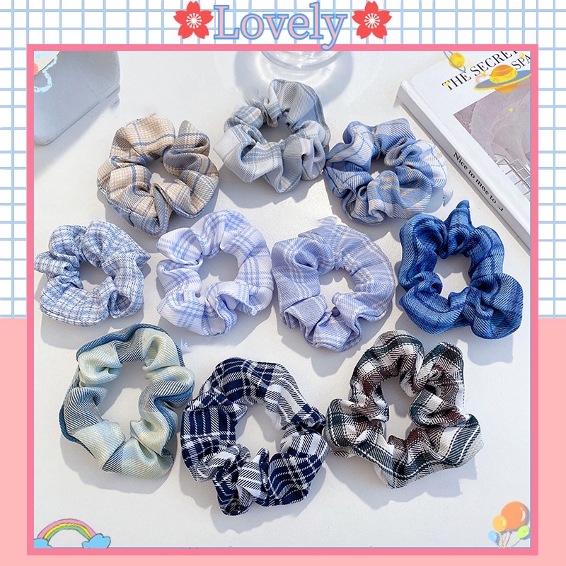 Scrunchies / Dây Cột Tóc Họa Tiết Caro Nhiều Màu Xinh Xắn Phong Cách Hàn Quốc