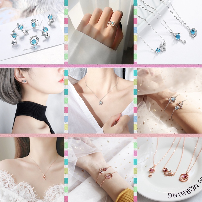 Ahellogirl Vòng cổ/nhẫn/bông tai/vòng tay phối mặt hình chìa khóa thời trang Hàn Quốc sang trọng cho nữ