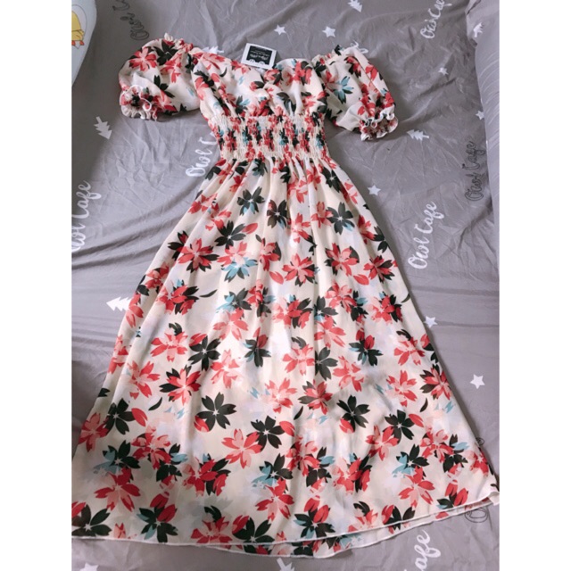 Đầm Hoa Cổ Vuông Vintage