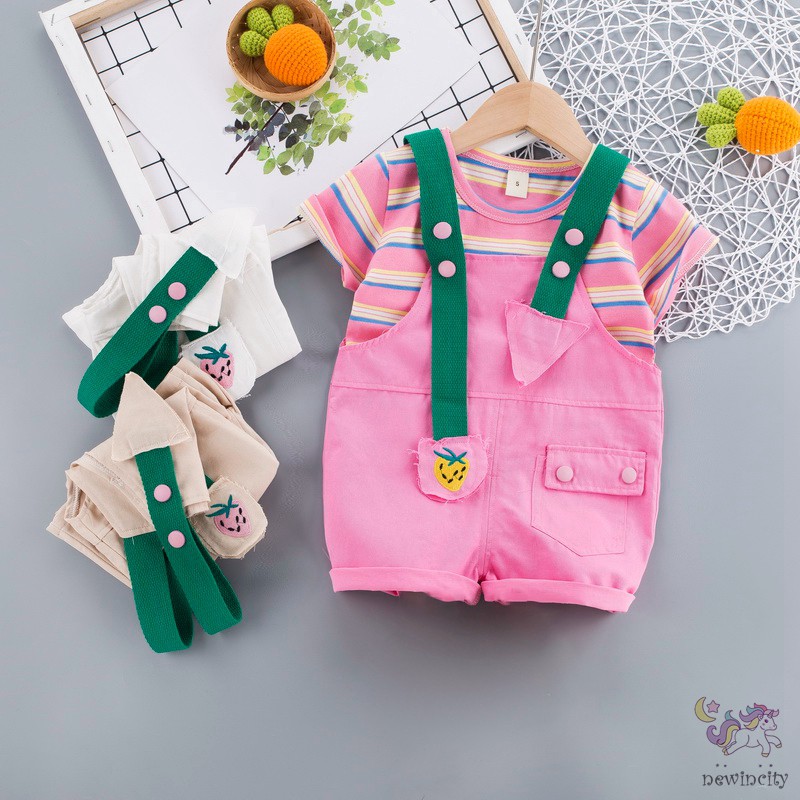 Set áo thun + quần yếm cotton đáng yêu năng động cho bé