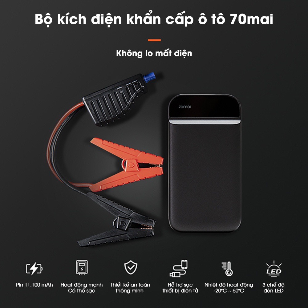 Bộ kích điện xe ô tô khẩn cấp tích hợp pin dự phòng 11100 mAh Kích Bình ô tô Xiaomi 70Mai Midrive PS01