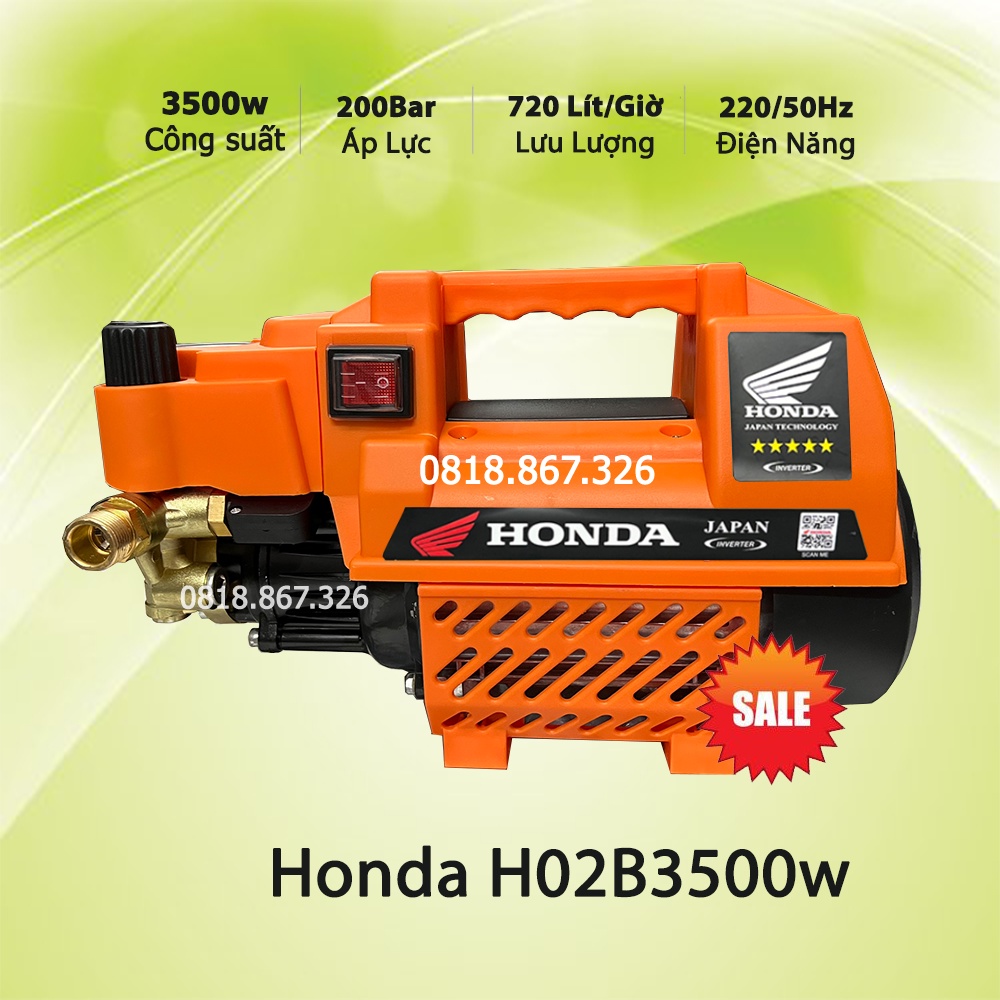 Máy Rửa Xe Honda H02B - Màu Cam - Công Suất 3500W - Máy Xịt Rửa 100% Lõi Đồng