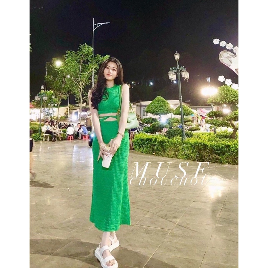 Đầm body nữ ba lỗ sát nách dáng dài khoét eo chéo dây tôn dáng MS5580