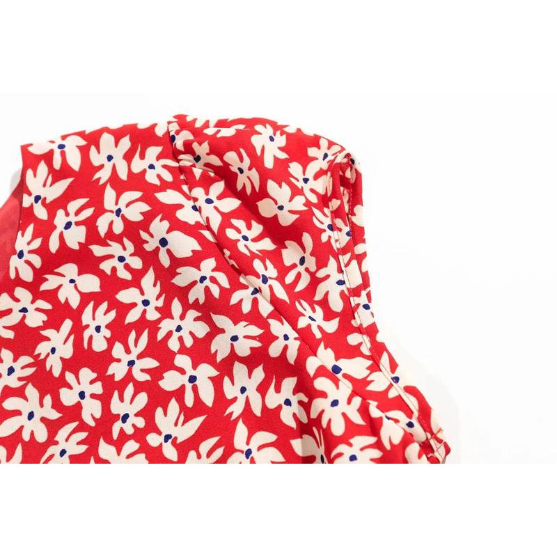 Zara Morocco full tag - Đầm hoa đỏ khoét lưng sexy thương hiệu châu Âu DH3KLG69N10