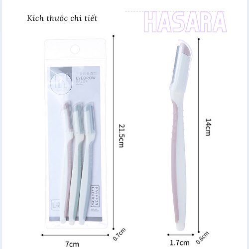 Bộ 3 dao cạo lông mày, tỉa chân mày, cạo lông nách, râu, tóc phong cách Hàn quốc HA960 - Hasara