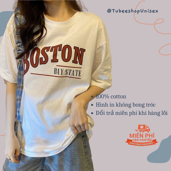 Áo thun Unisex in chữ Boston thời trang nam nữ