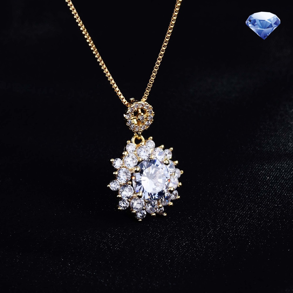 Bộ Vòng cổ + Bông Tai Mạ Bạc S925 Hình Hoa Hướng Dương Lấp Lánh Sang Trọng