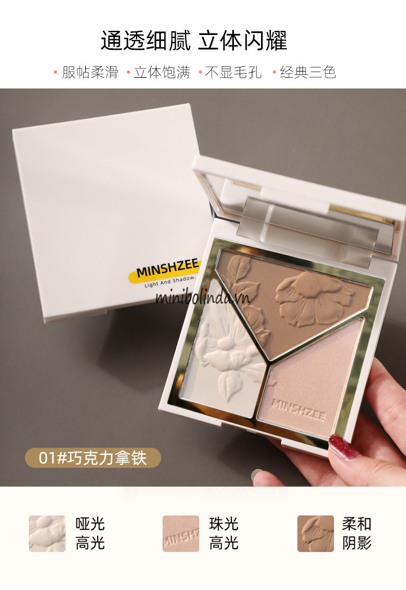 🐳MINSHZEE Phấn highlight + tạo khối + má hồng Phấn Tạo Khối 3 Màu Tricolor Sculpting Powder | BigBuy360 - bigbuy360.vn