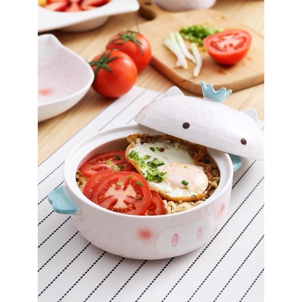 TÔ ĂN MÌ, THỐ SỨ CÓ NẮP ĐẬY HÌNH CHÚ HEO ĐỘI VƯƠNG MIỆN XINH XẮN ĐÁNG YÊU CÓ TAY CẦM