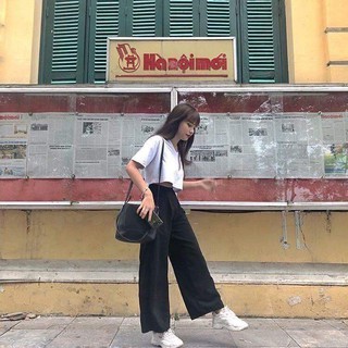 TONG SET ÁO CROPTOP TIM MIX QUẦN CULLOTE ĐEN BASIC HOT