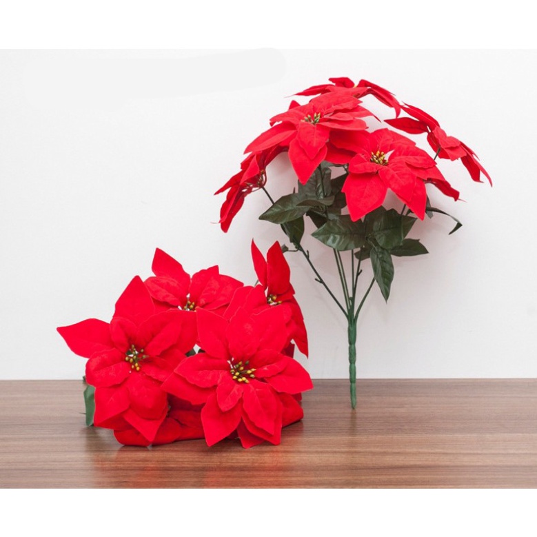 Hoa giả,Cây hoa trạng nguyên vải 7 bông trang trí nhà cửa tặng 2 lá dương xỉ vải kết hợp decor