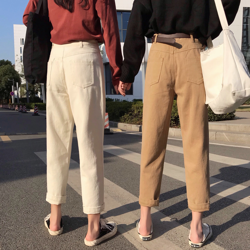 Quần Jean Lưng Cao Màu Trơn Phối Túi Thời Trang 32114