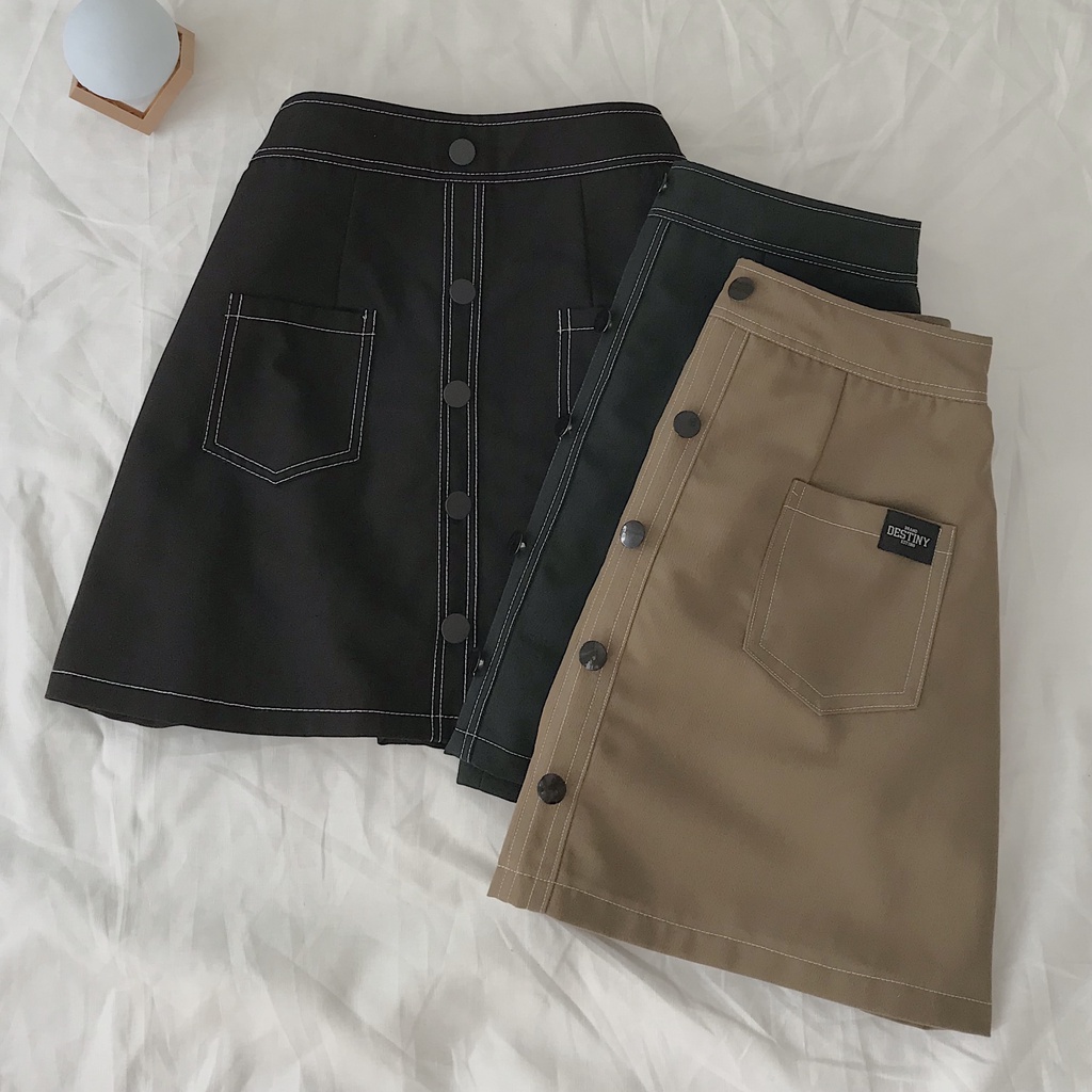 Chân Váy Chữ A JEM CLOSET Màu Đen Chỉ Viền Nổi Bật Dễ Phối Đồ Có Quần Bảo Hộ SEOM 3333