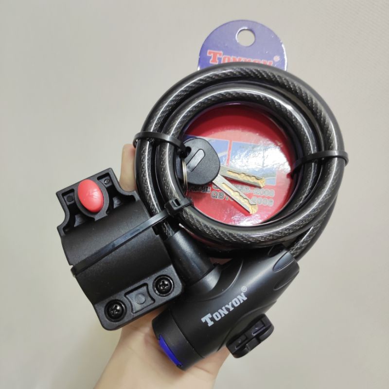 Khóa Dây Xe Đạp Moto Xe Máy TONYON Lõi Thép Dài 1m Dùng Chìa Khóa, Có Pas Cài Yên Xe An Toàn, Bền Đẹp