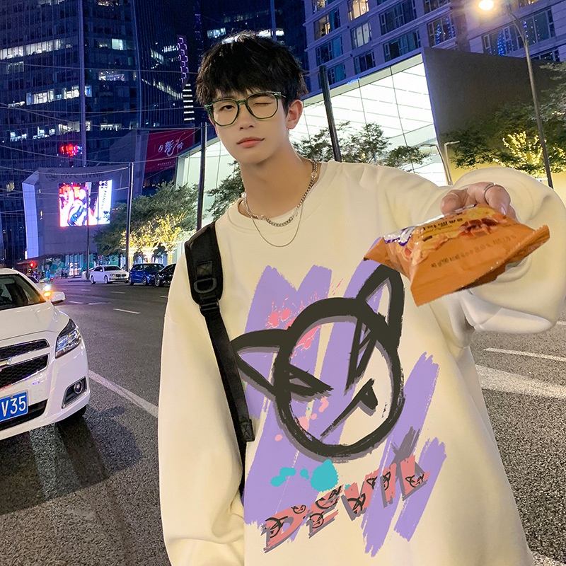 Áo Nỉ Cổ Tròn Dáng Rộng In Họa Tiết Graffiti Phong Cách Hip Hop Đường Phố Mỹ Cho Nam Fruiline Fru093