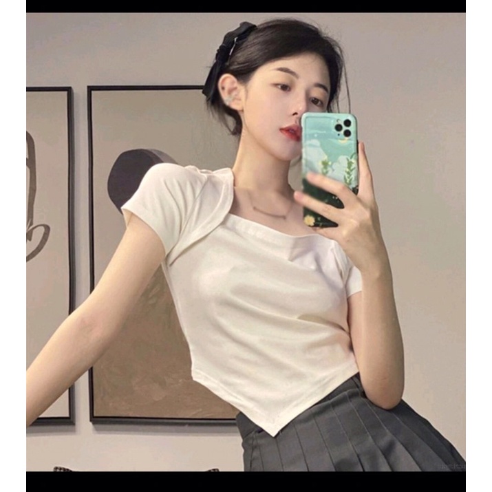 ÁO CỔ VUÔNG LAI NHỌN, áo Croptop cổ U thiết kế độc đáo