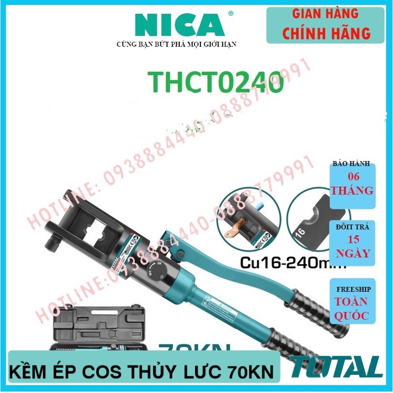 Kìm ép cos thủy lực TOTAL THCT0240 | kềm thủy lực Phạm vi uốn: ống đồng 16-240mm², Lực uốn 70KN, Kích thước uốn 18mm, Ch