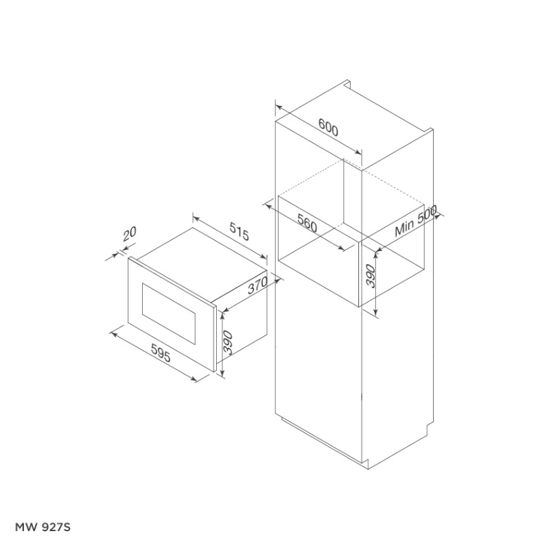 Lò Vi Sóng Âm Tủ Malloca MW 927S (27L) - Kính Đen Phối Inox - 5 Mức Công Suất - Bảo Hành 3 Năm