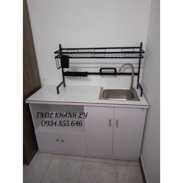 Tủ bếp nhựa có bồn rửa có ngăn lò vi sóng 128 cao 80 vòi inox 304