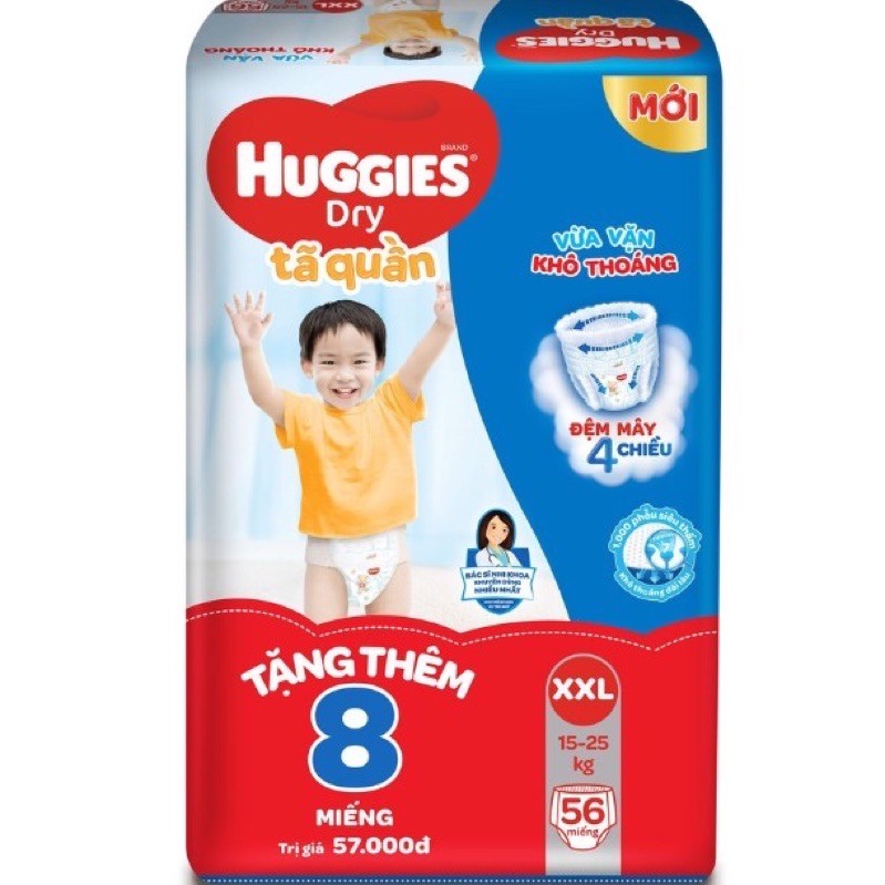 Tã quần Huggies tặng 8 miếng bên trong M74-L68-XL62-XXL56 đệm mây 4 chiều