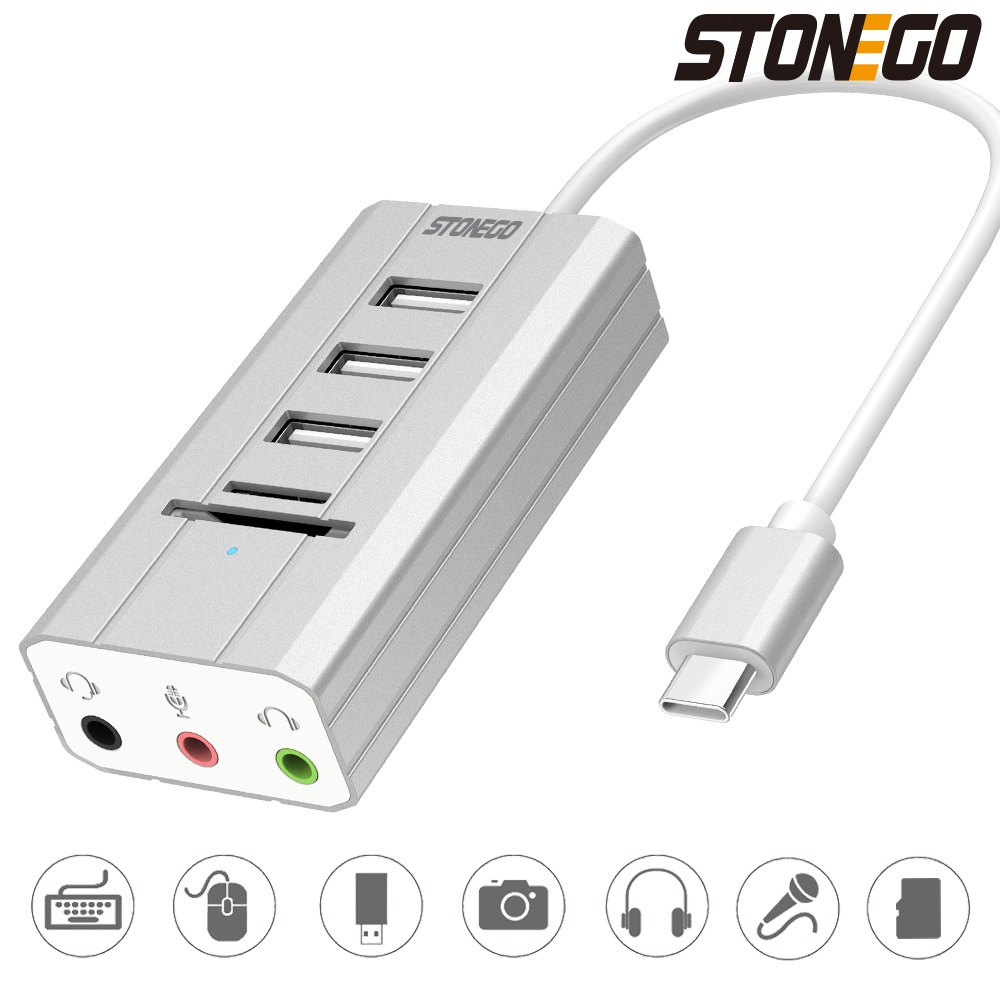 Bộ chia cổng USB âm thanh nổi với giắc cắm 3.5mm/ USB Hub/ TF&SD cho máy tính