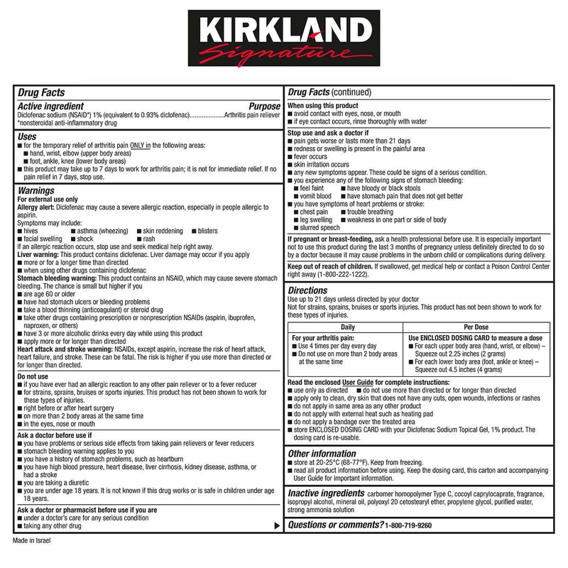 Gel bôi giảm đau viêm khớp Kirkland Signature, 150g